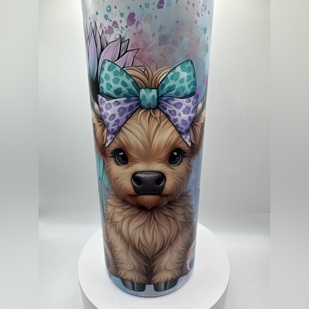 Highland Cow “Hot Mess” Tumbler | 20oz Stainless Steel Cup with Lid